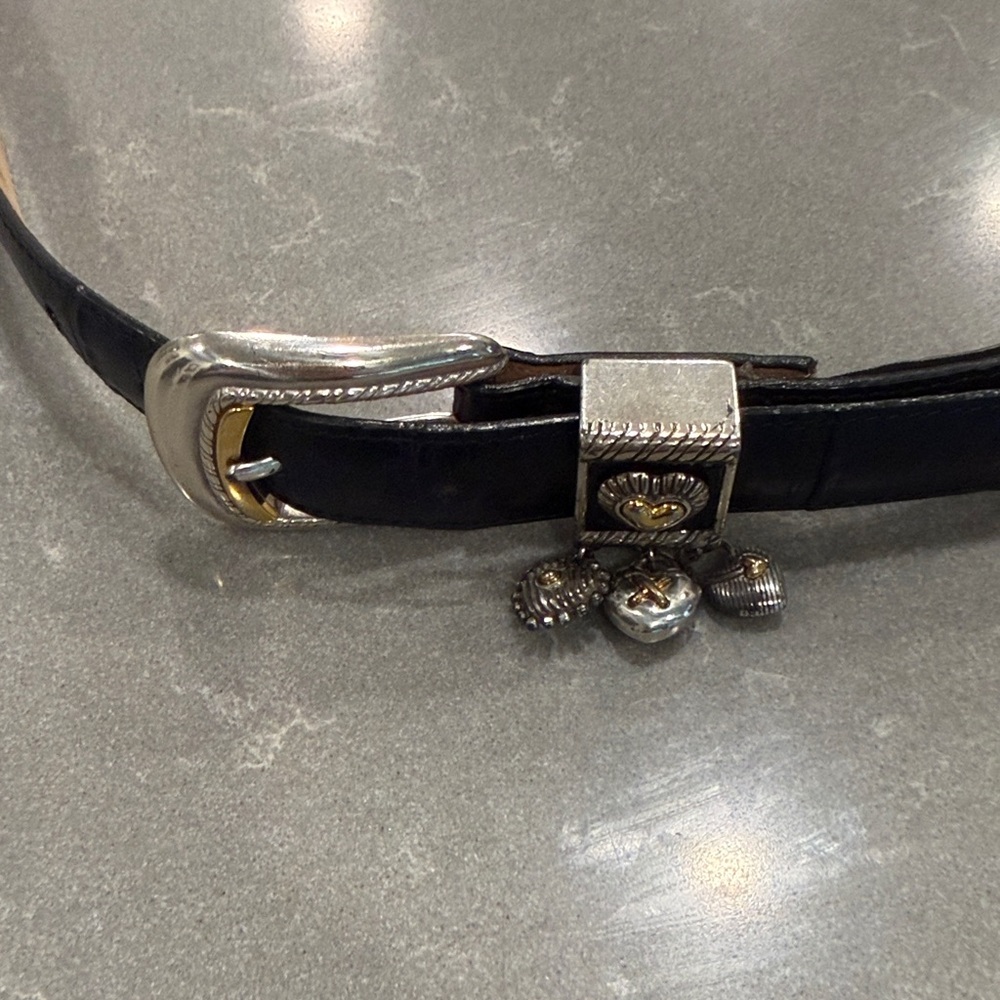 Brighton Black Leather Belt with Silver-Tone Heart Charms - Picture 2 of 4